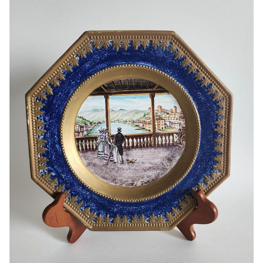 Hand Painted Italian Plate Zortea Bassano – Ponte degli Alpini Scene 9″